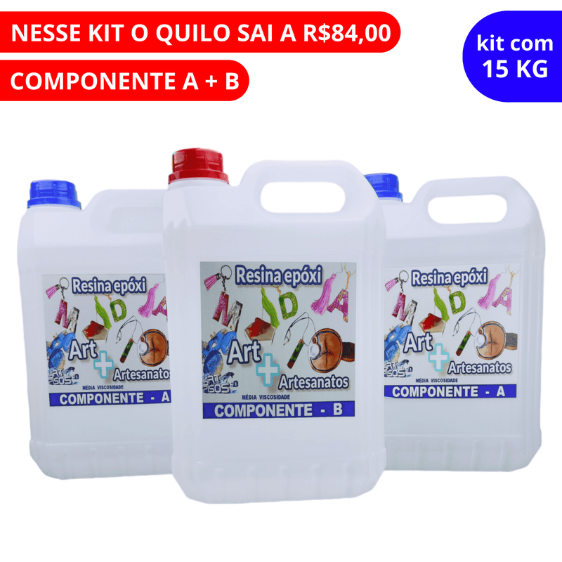 Kit Resina epóxi artesanatos 15Kg ( média espessura )